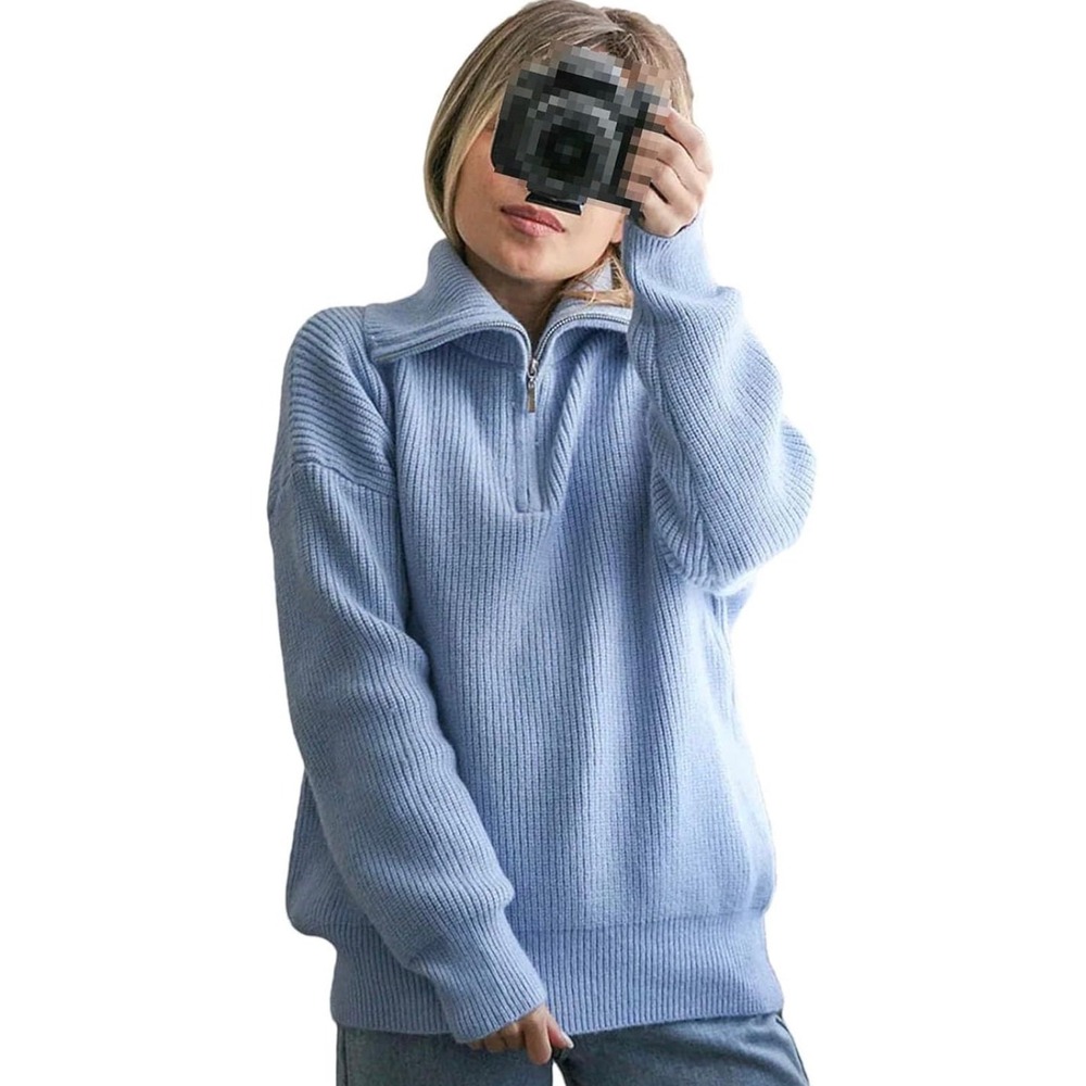 Loose Zipper Pullovers Casual Turtleneck oversized Knitted Sweater‎ grannycore